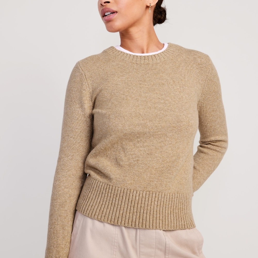 beige tan cotton sweater crew neck Old Navy